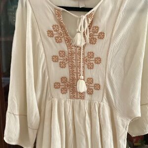 Boho Cream Embroidered Women's Tunic